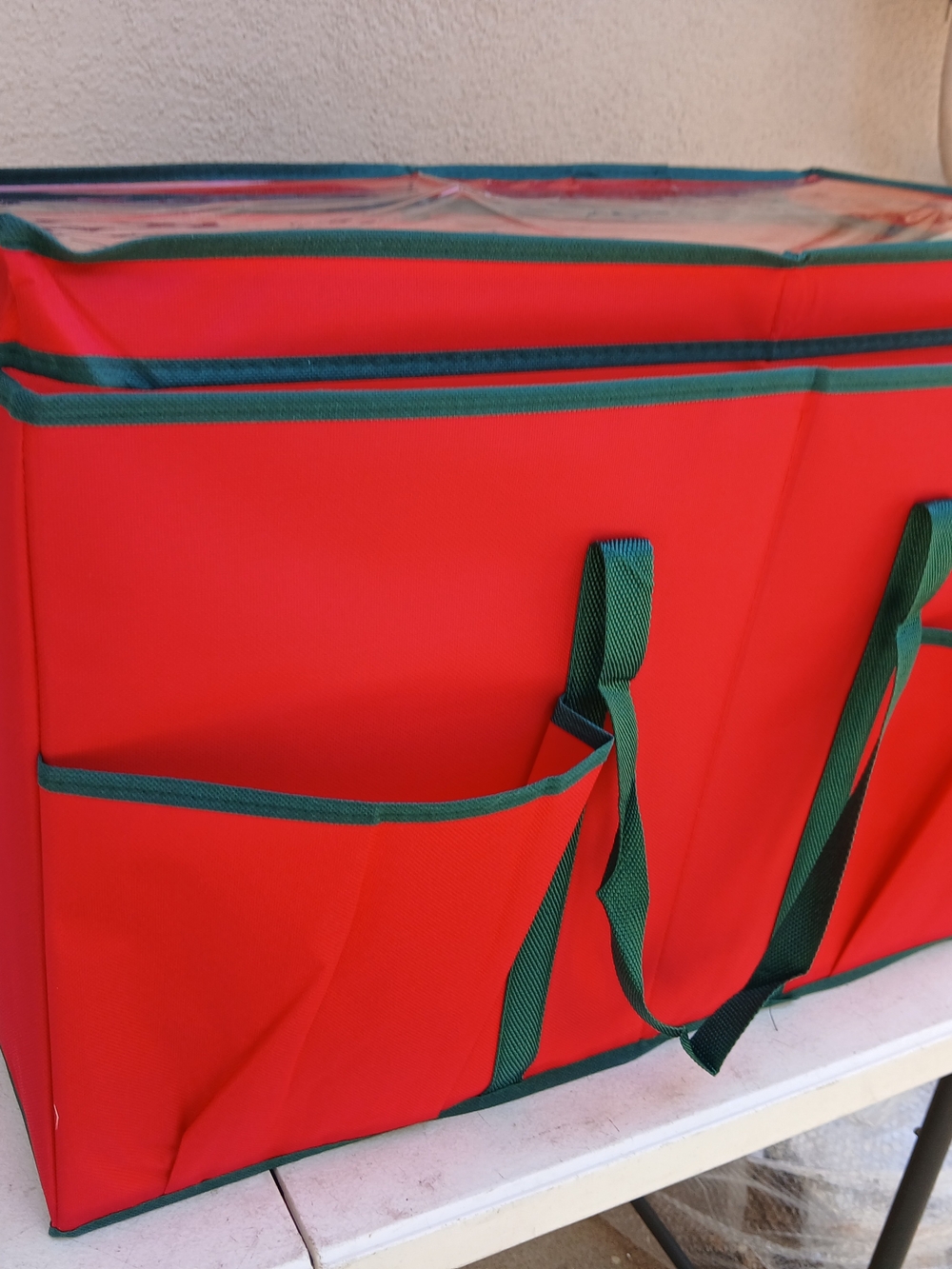 Red Fabric Storage Organizer Tote with Exterior Pockets - Picture 7 of 9